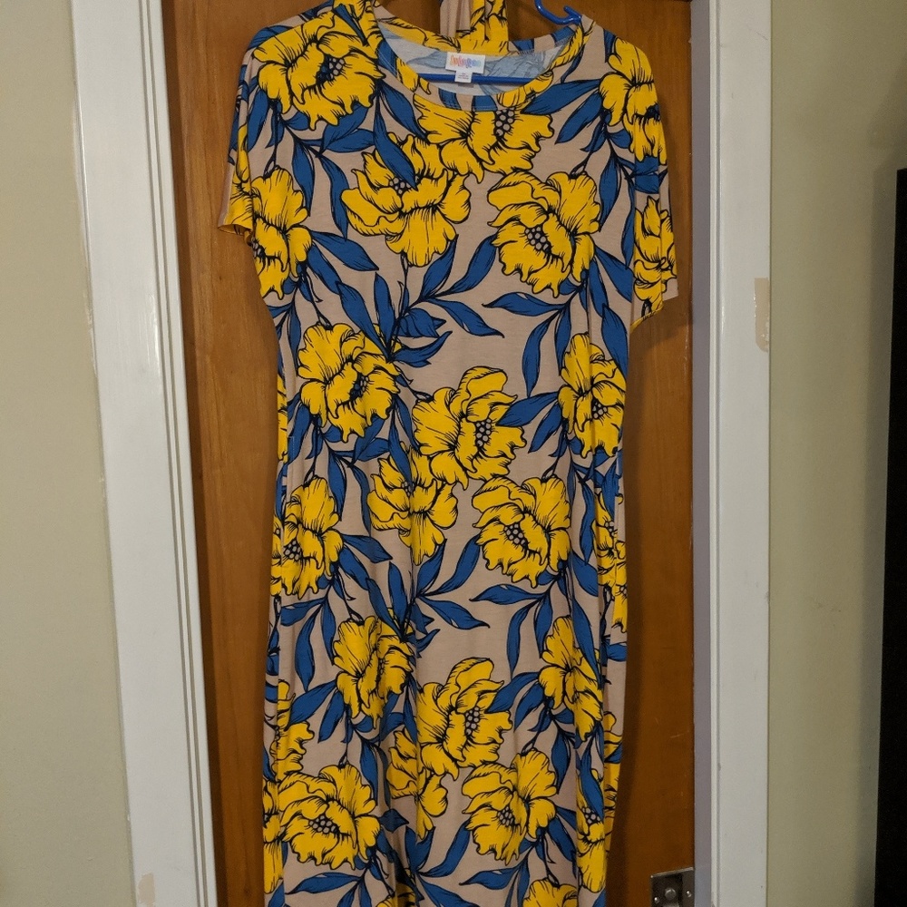 Lularoe Marly Size M Light Pink Yellow&Blue floral